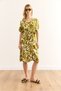 Women's Patterned Oil Green V-Neck Belted Woven Mini Shirt Dress Elb-19002380 - 2