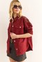 Women's Burgundy Cotton Gabardine Jacket with Shoulder and Back Embroidery Detail CKT-19000430 - 7