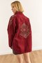 Women's Burgundy Cotton Gabardine Jacket with Shoulder and Back Embroidery Detail CKT-19000430 - 4