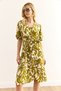 Women's Patterned Oil Green V-Neck Belted Woven Mini Shirt Dress Elb-19002380 - 6