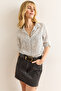 Women's Black Cut Striped Flowy Viscose Shirt Gml-19001342 - 5