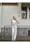 White Shoulder Detail Wrapped Bottom Top Set - 5