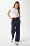 Women's City Elastic Waist Poly Viscose Navy Blue Woven Trousers - 4