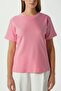Women's Rise Decorative Collar Tok Texture 100% Cotton Pink T-Shirt - 3