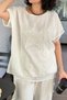 Women's Beige Appliqué Sequin Starry Sleeves and Hem Ends with Mesh Detail Oversize Loose 100% Cotton Blouse