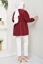 Stone Buttoned Gathered Claret Red Shirt - 5