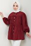 Stone Buttoned Gathered Claret Red Shirt - 2
