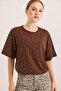 Stone Detailed Comfortable Fit Premium Cotton Tshirt Brown - 5