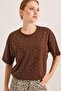 Stone Detailed Comfortable Fit Premium Cotton Tshirt Brown