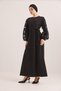 Floral Tulle Detailed Belted Knitted Dress Black - 2