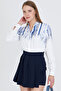 Women's Dark Navy Blue Judge Collar Patterned Shirt Arm-25Y 001013 - 6