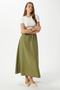 Women's Seaside Khaki Lined Elastic Waist Woven Long Skirt with Pockets - 8