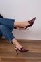Gold Buckle Detailed Heeled Shoes Burgundy Patent Leather