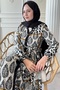 Belted Leaf Pattern Black Viscose Dress with Colorful Patches - 5