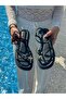 Black Leather (Harper) Buckle Detail Women's Sandals