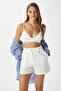 Women's Carla Flam Linen Elastic Waist Ecru Shorts - 2