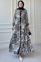 Belted Leaf Pattern Black Viscose Dress with Colorful Patches - 3