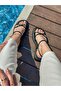 Black Leather (Harper) Buckle Detail Women's Sandals - 4