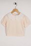 Baby Collar Lace Mini Checkered Ecru Color Girl's Tshirt