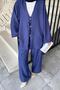 Front Double Lacing Detailed Kimono Hijab Suit Navy Blue - 3