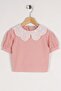 Baby Collar Lace Mini Checkered Powder Color Girl's Tshirt