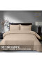 3-Piece Duvet Cover Set, 100% Cotton Stripe Sateen Fabric, Beige - 3
