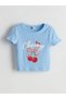 Lcw Kids Girls Crop T-Shirt Blue Crew Neck Cherry Printed - 3