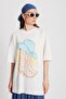 Women's Ecru Oversize Printed T-Shirt 29156 - 3
