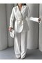 Women's Two-Piece Blazer Jacket Pants Suit Accessories Rose and Button Detail Loose Wide Leg - 8