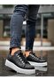 Lace-Up Men's Casual Shoes Black (White Sole) - 4