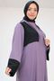 57206 Large Size Garni Detailed Etamin Dress Abaya - Lilac-Black - 2