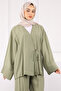 Khaki Waist Tie Modal Kimono Pants Suit - 4