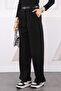Black Double Pleated Belted Lycra Palazzo Trousers - 3