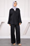 Black Waist Tie Modal Kimono Pants Suit - 2