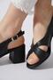 Asran Cross Genuine Leather Women's Heeled Sandals Black Skin - 3