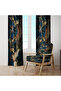 Blue & Gold Abstract Patterned Background Curtain – Artistic and Modern Decoration 140X260 cm Single Wing - 5