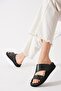 Sedert Buckle Genuine Leather Women's Slippers Black Skin