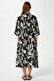 Women's Tamara Black Ecru Double Breasted Viscose Dress with Elastic Waist Slit - 5