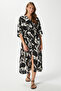 Women's Tamara Black Ecru Double Breasted Viscose Dress with Elastic Waist Slit - 3