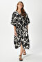 Women's Tamara Black Ecru Double Breasted Viscose Dress with Elastic Waist Slit - 7
