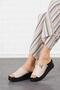 Nessef Buckle Thick Sole Wedge Heeled Genuine Leather Women's Slippers Silver - 4