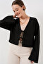 Tied Front Linen Kimono 960 - Black - 4