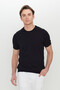Men's Black 100% Cotton Standard Fit Regular Cut Crew Neck Knitwear T-Shirt - 3