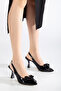 Beryls Women's Thick Bow Tie Bow Pointed Toe Heeled Summer Shoes Black - 6
