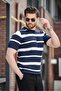 Navy Blue Striped Crew Neck Knitwear T-Shirt E7414 - 2