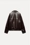 Women's Long Sleeve Zippered Premium Quality Leather Bomber Jacket Bitter Brown - 7