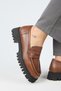 Cepmen Women's Leather Cornered Genuine Leather Loafer Tan Shoes - 6