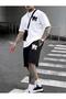 Oversize Crew Neck Bottom Top T-Shirt Shorts Ny New York Printed Double Set