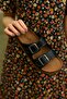 Black Women's Genuine Leather Orthopedic Buckle Slippers - 3