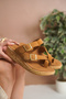 Aisha Women's Gold Double Buckle Detailed Daily Suede Slippers